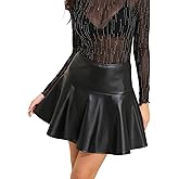YYA Women's Black Pleated Mini Leather Skirt - High Waist Stretchy Leather Short Skirt for Women Casual & Party Wear S-XXL