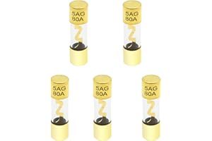 DUZFOREI 5PCS 80A AGU Fuse Glass Tube with Gold Plated Receiver, Suitable for Automotive Audio Power Safety Protection