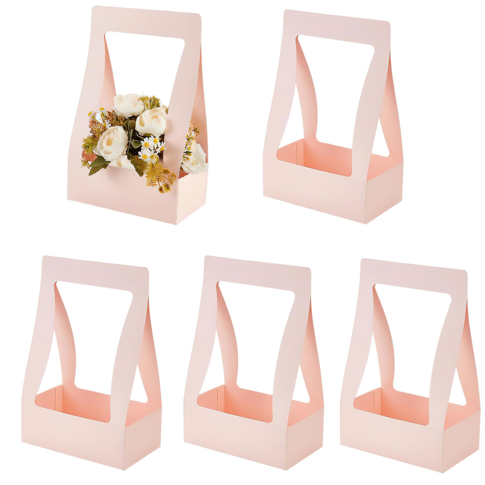 Photo 1 of Ylapagne 5 Pieces Paper Flower Gift Bags, Pink Bouquet Flower Box with Handheld DIY Flower Arrangement Basket Flower Packaging Box for Valentine's Wedding Anniversary Party