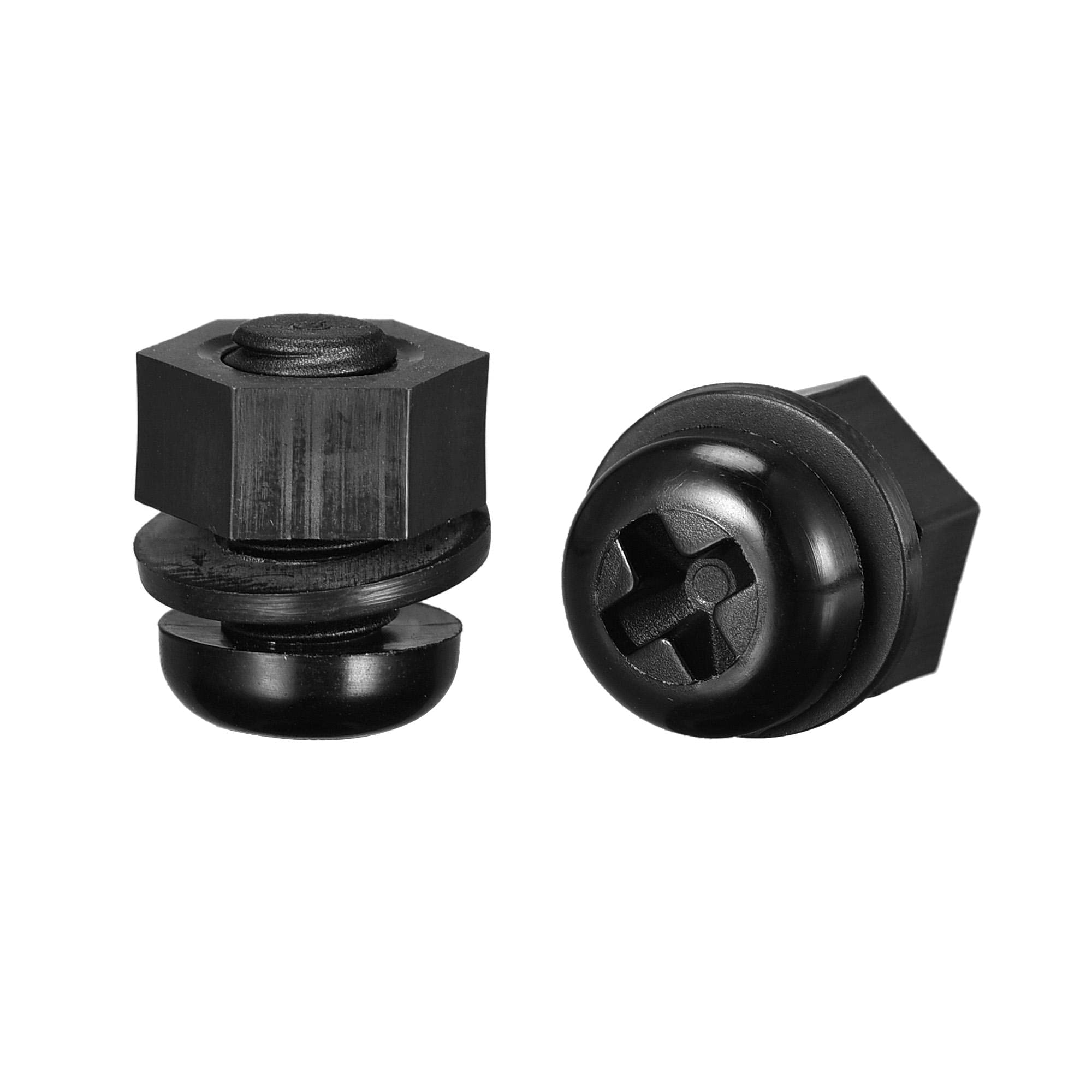 sourcing map Nylon Screw Nut Washer Assortment Kit, M6x10mm Round Head Machine Screw Bolt Nuts Flat Washers Black 20 Set