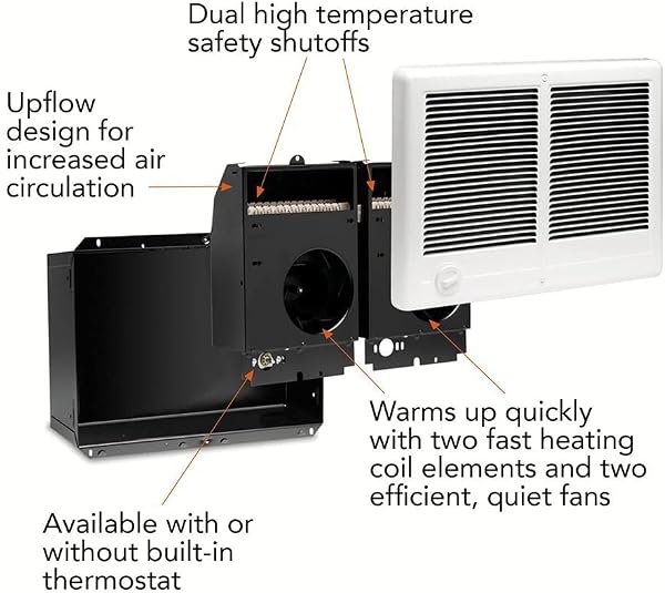 CADET COM-PAK TWIN ELECTRIC WALL HEATER COMPLETE UNIT WITH THERMOSTAT (MODEL: CSTC402TW, PART: 67527), 13648/10236 BTU, 240/208 VOLT, 4000/3000 WATT, WHITE