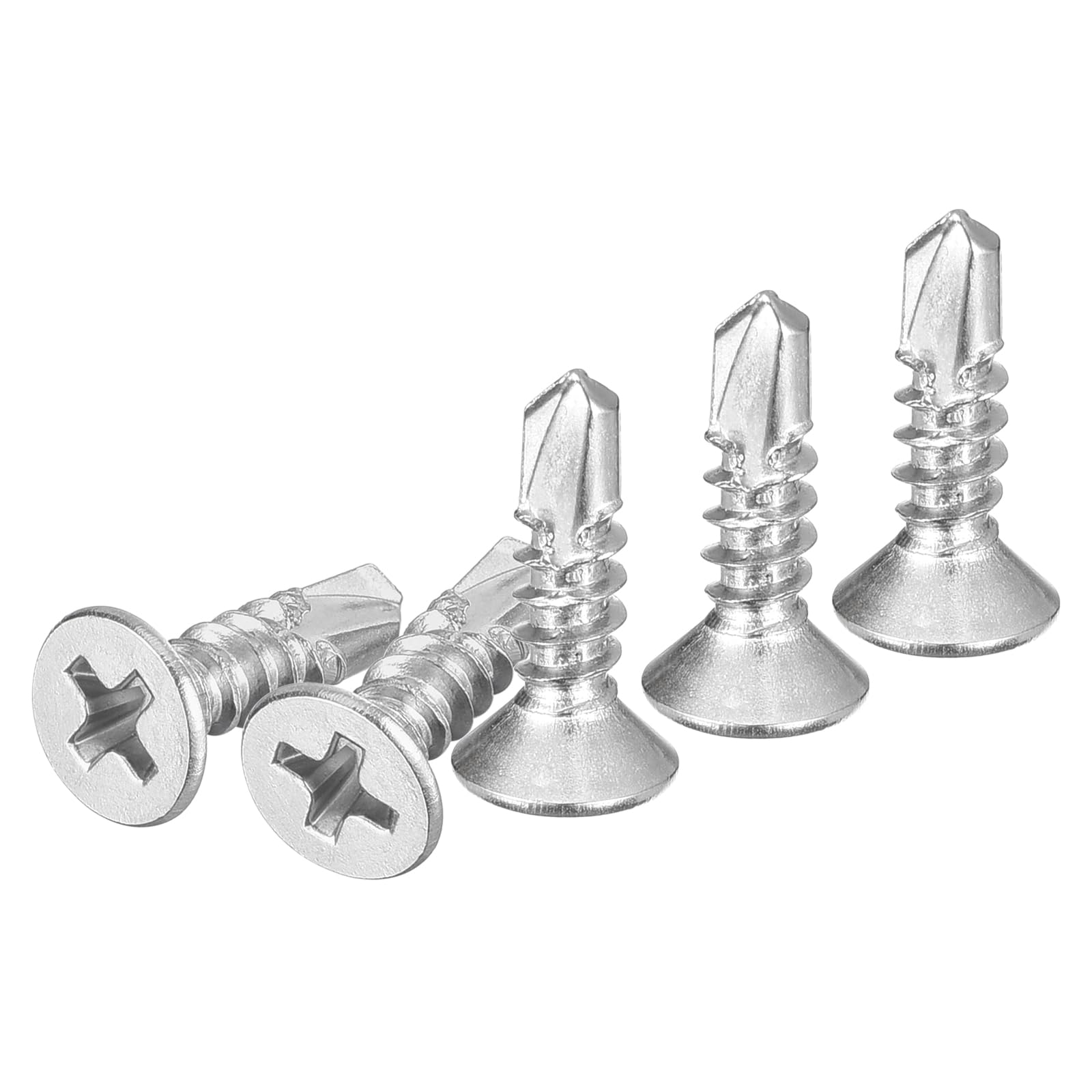 DTGN 100Pcs ST4.2x16mm Self Drilling Screws, 410 Stainless Steel Flat Head Phillips Sheet Metal Screw - Good for Wood to Metal, Furniture - Silver