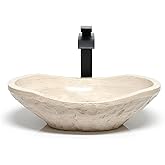 Shades of Nature Travertine Bathroom Sink - Modern Above Counter Bathroom Vessel Sink - Oval Shaped Hand-Carved Vanity Sink -