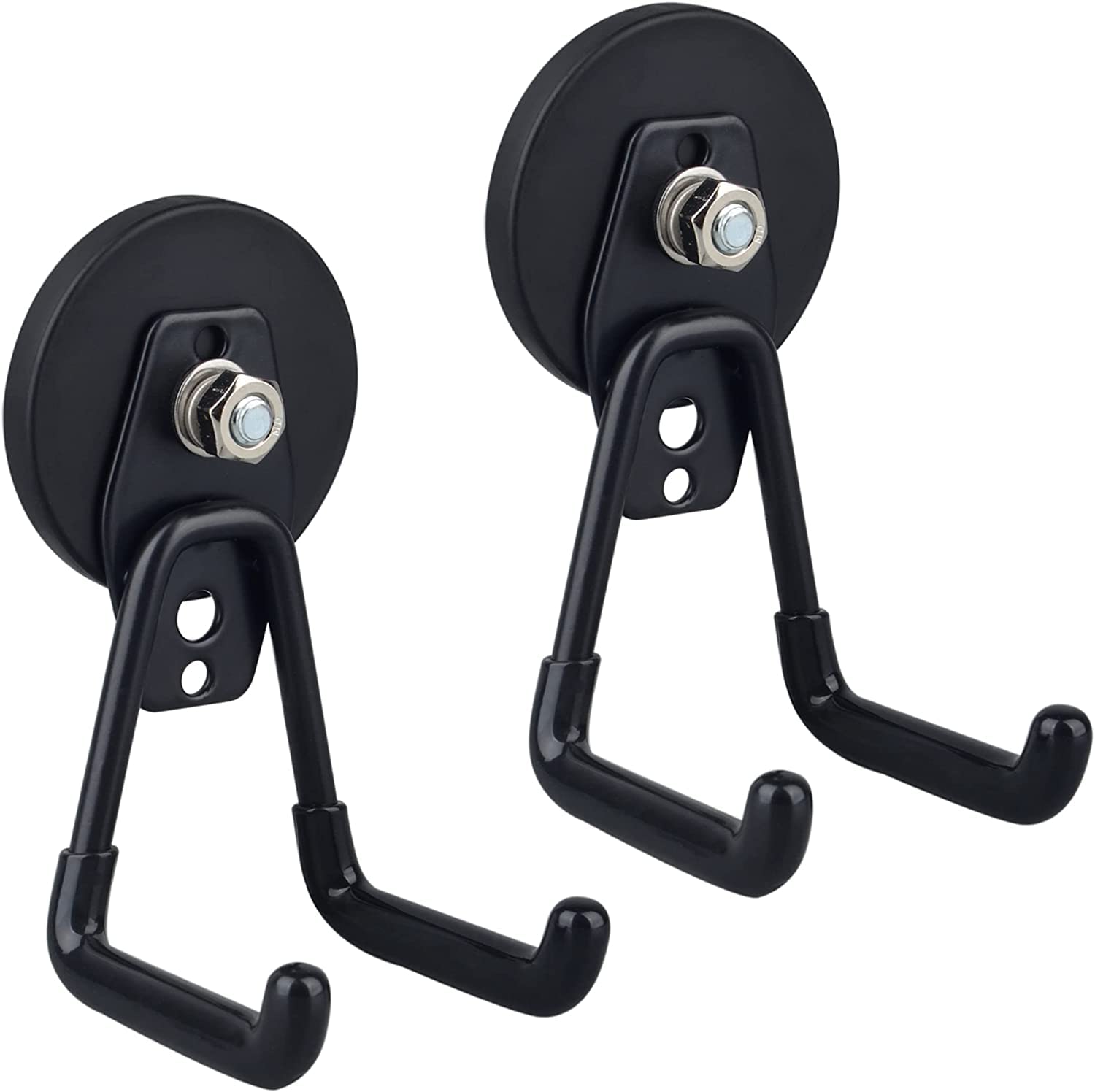 ULIBERMAG Magnetic Garage Hooks, 2 Pack Magnetic Hooks Heavy Duty Storage Utility Hook with Anti-Slip Coating for Indoor and Outdoor Hanging (Black)