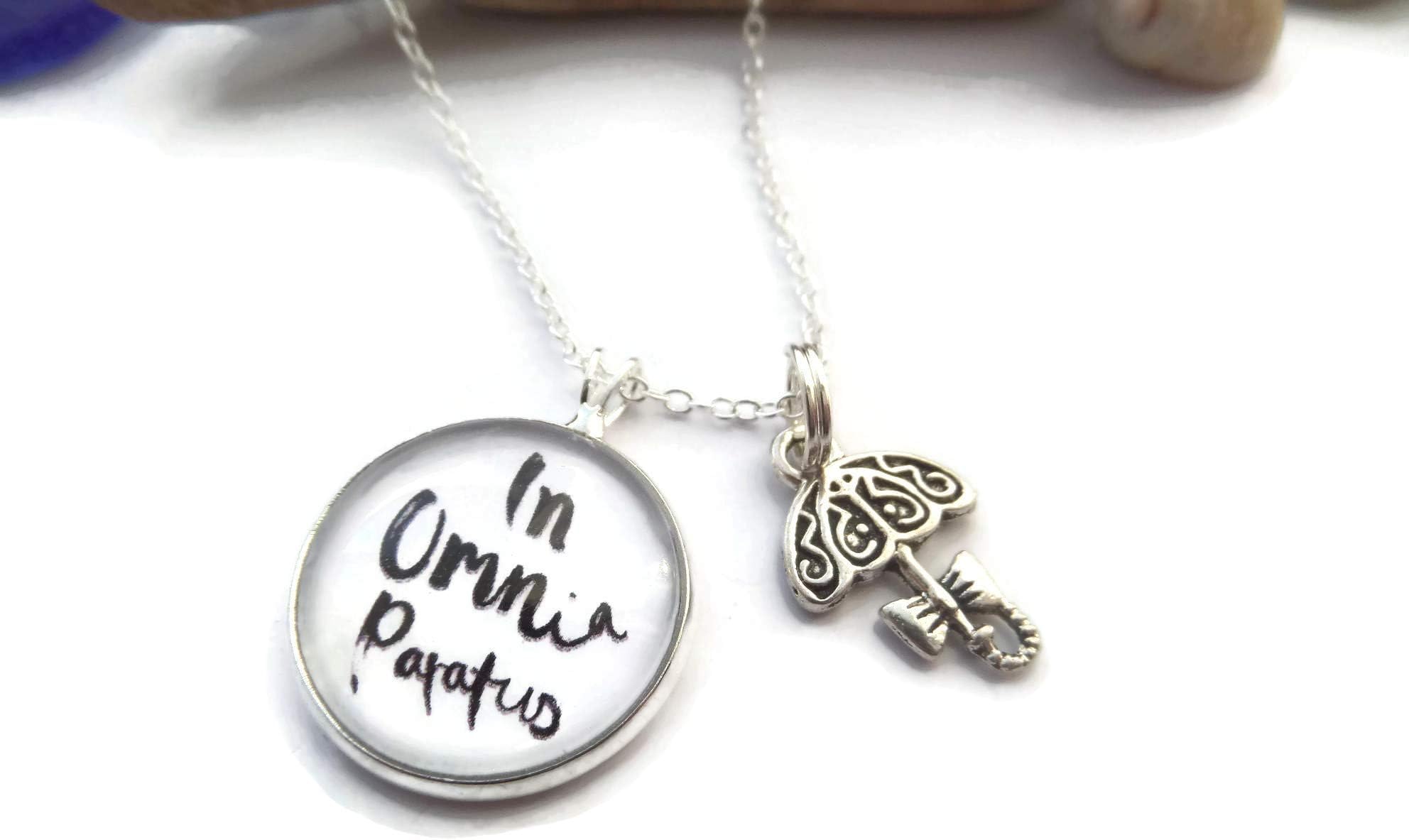 In Omnia Paratus 20mm glass dome necklace, TV fandom gift, ready for anything, novelty present, handmade cabochon jewellery