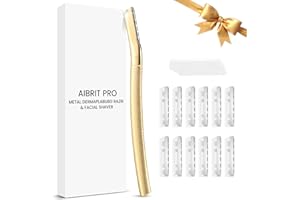 AIBRIT PRO Dermaplaning Tool for Face, Dermaplane Razor for Peach Fuzz with Metal Grip, Professional Eyebrow Razor for Women, Facial Razor for Women Gold (12 Replaceable Blades)