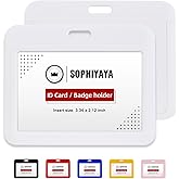 SOPHIYAYA 2 Pack Sliding Horizontal Badge Holder Hard Plastic Key Card Work Badge Sleeve for Office School Factory Teacher Student (White)