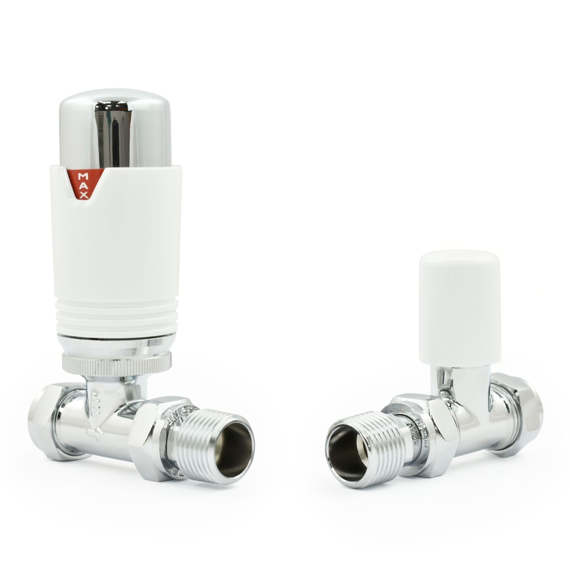 Hot Flow | Estuary Straight TRV Thermostatic Radiator Valve Wheel Head & Lock Shield (Chrome & White)