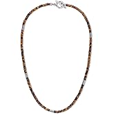 COAI OT Clasp Men's Beaded Necklace, Lapis Lazuli/Turquoise/Tiger Eye Crystal Necklace for Men