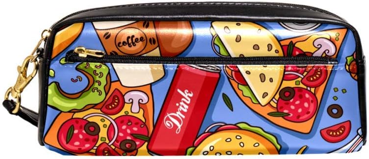 American Fast Food Portable PU Leather Pencil Case School Pen Bags Stationary Pouch Case Large Capacity Makeup Cosmetic Bag