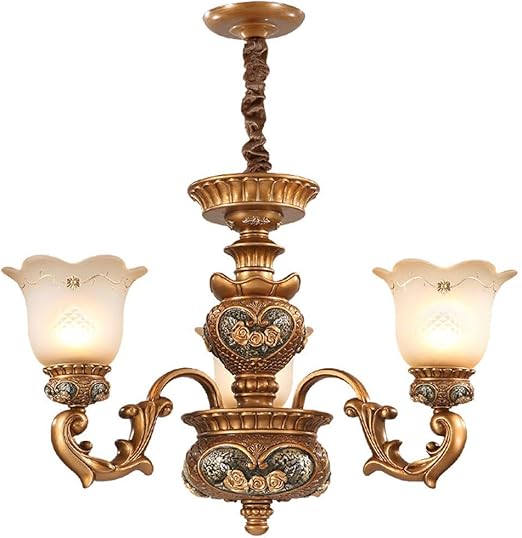 Plafonnier Lustre Peinture Doree Avec Verre Style Europeen Jane