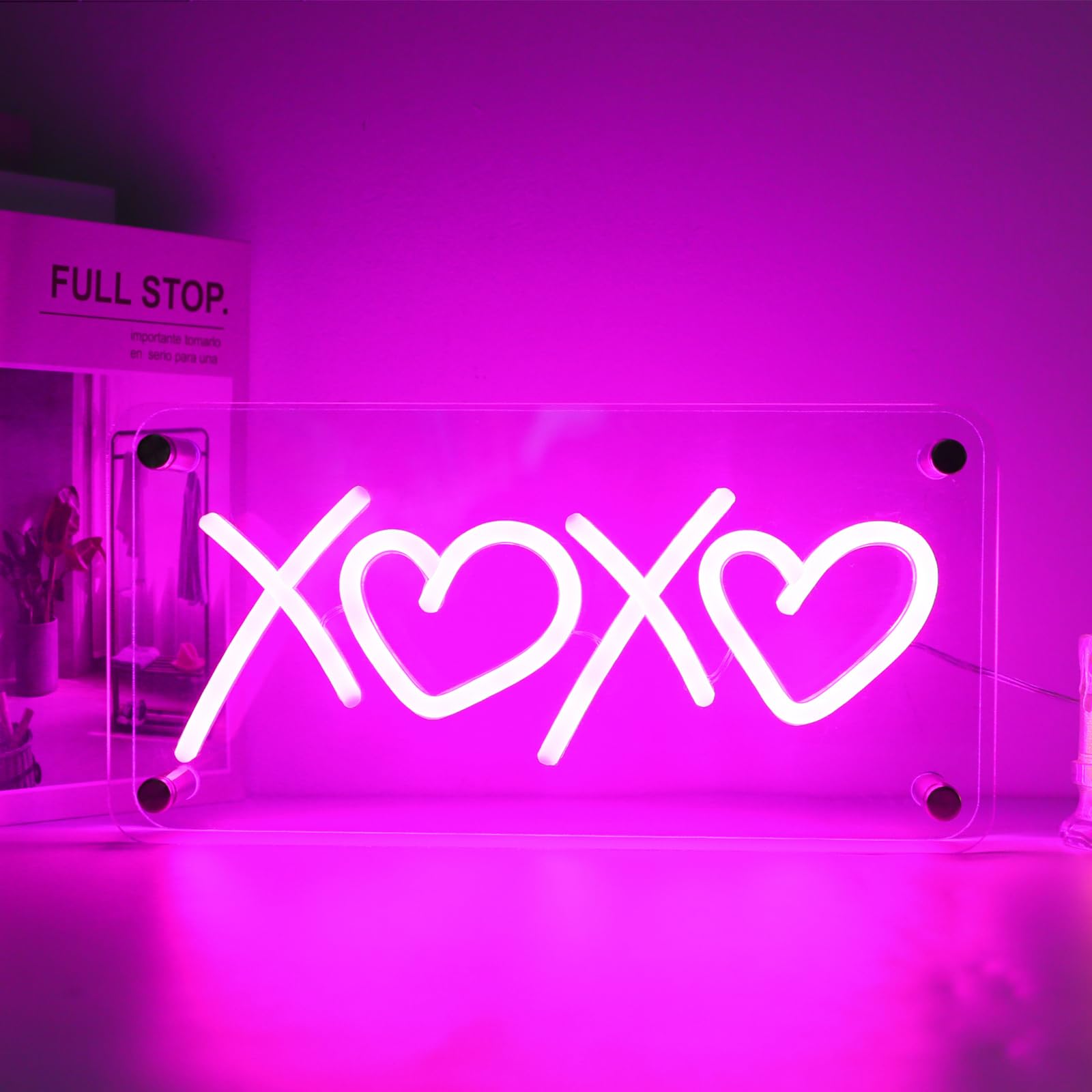 XOXO Neon Sign, USB Powered XOXO Neon Lights, Double-Layer Acrylic Pink XOXO LED Signs Night Light for Bedroom, Wedding, Living Room, Kids Room,Party, Bar Decor XOXO Neon Light Sign With Dimmer