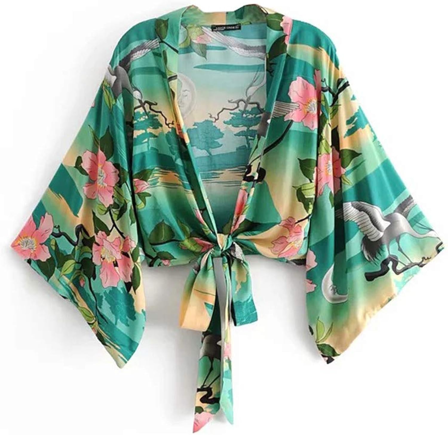 green kimono wrap top