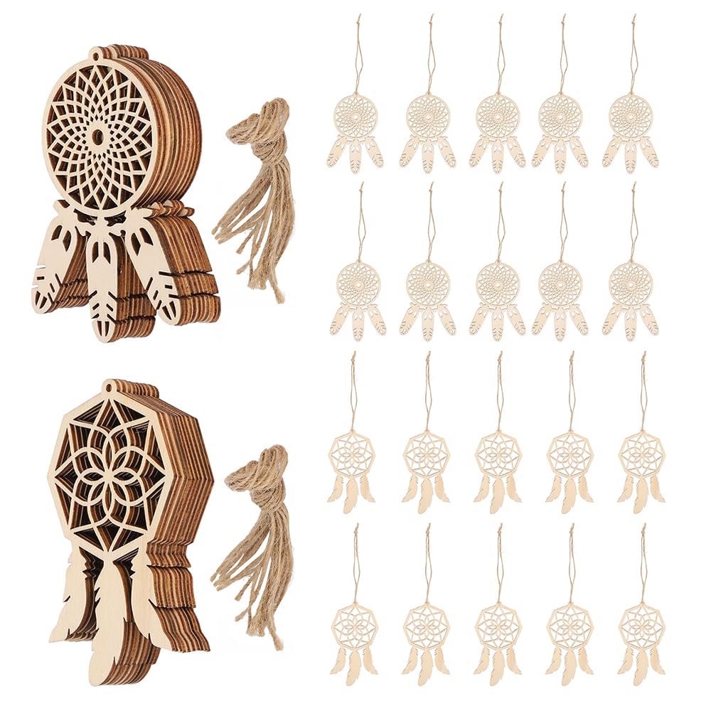 Wooden DIY Dream Catchers Kits, 20Pcs Mini Decorative Hanging Wall Ornaments Dream Catcher Craft for Home Girls Bedroom Christmas Decorations