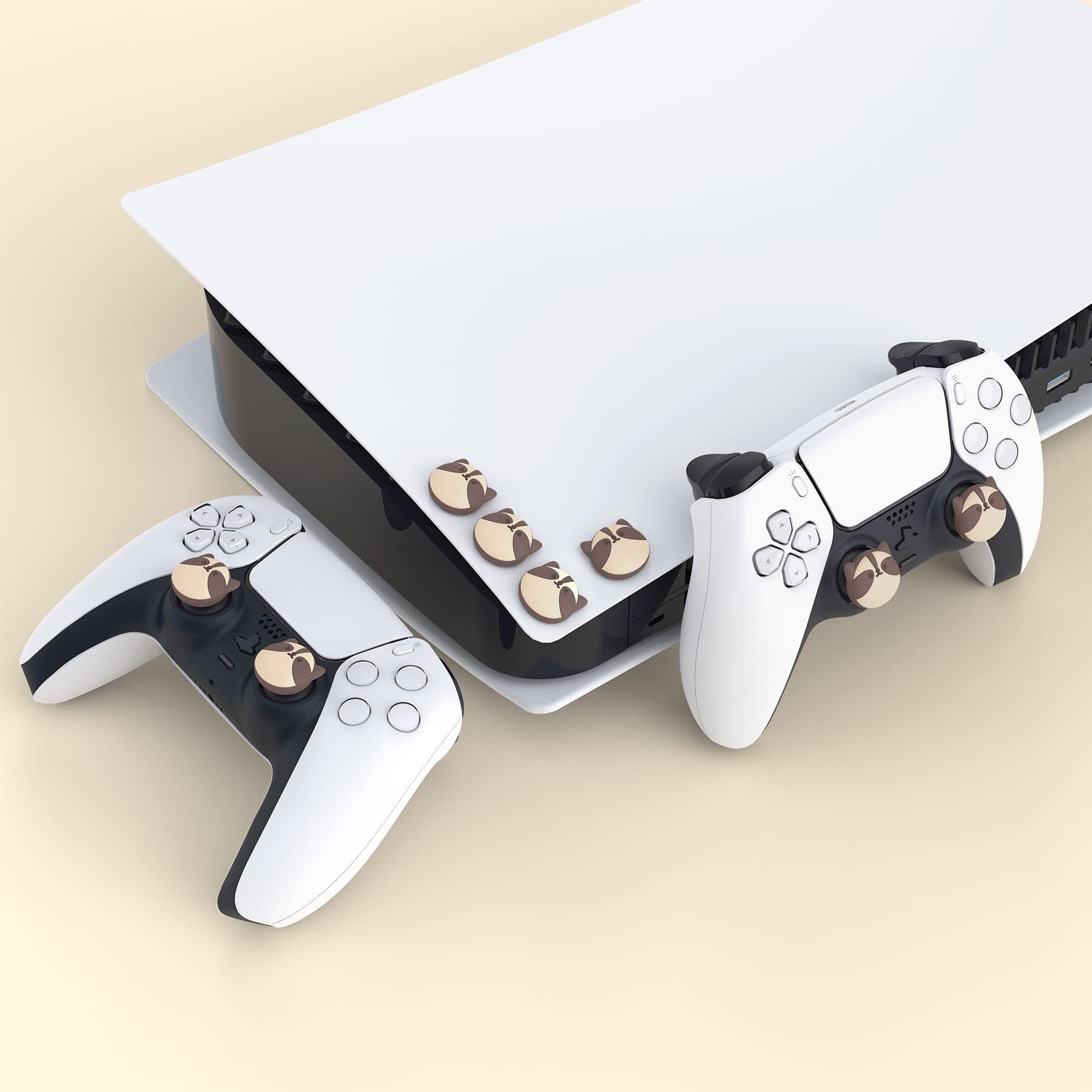 PlayVital Cute Thumb Grip Caps for ps5/4 Controller, Silicone Analog Stick Caps Cover for Xbox Series X/S, Thumbstick Caps for Switch Pro Controller - Little Raccoon