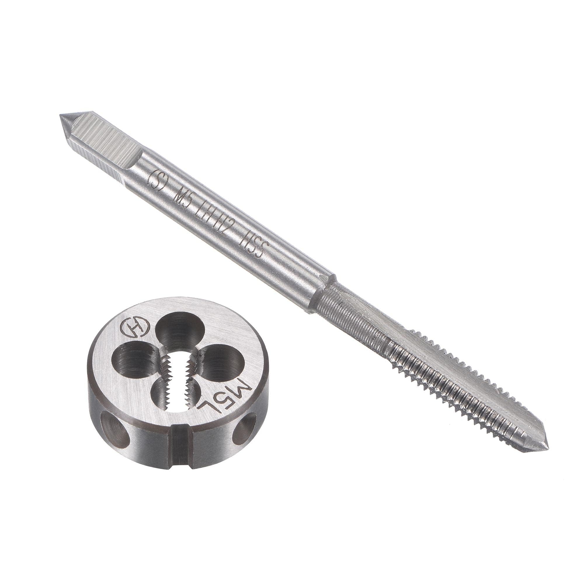 TOP-VIGOR M5 x 0.8mm Metric Left Hand Tap and Die Set, Machine Thread Screw Tap with Round Threading Die, Heavy Duty Tap & Die Kit for DIY, Repair, Cutting External and Internal Thread