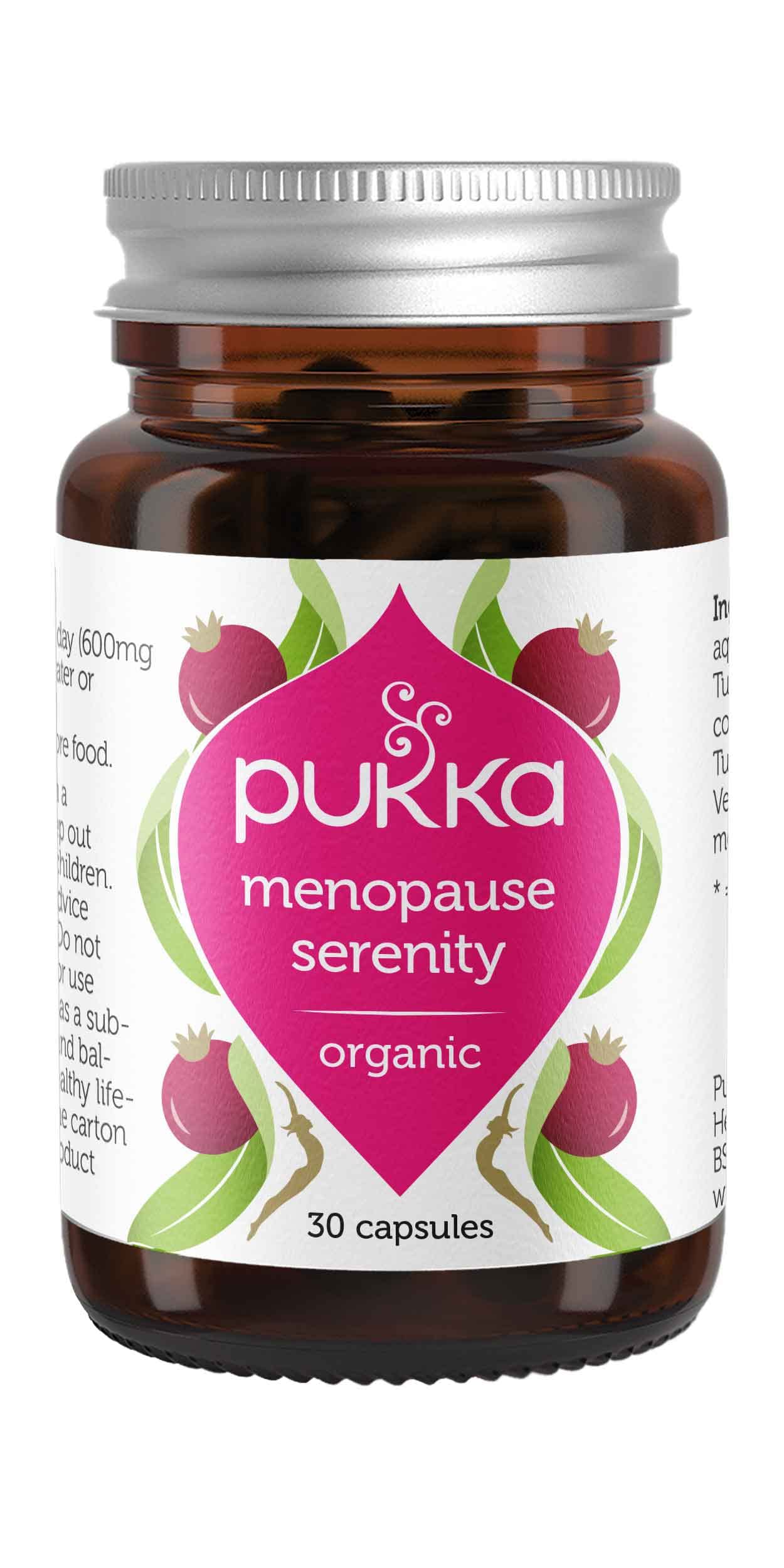 Pukka Herbs Menopause Serenity, Organic Supplement with Sage, Shatavari and Vitamin D, Vegan, 30 Capsules