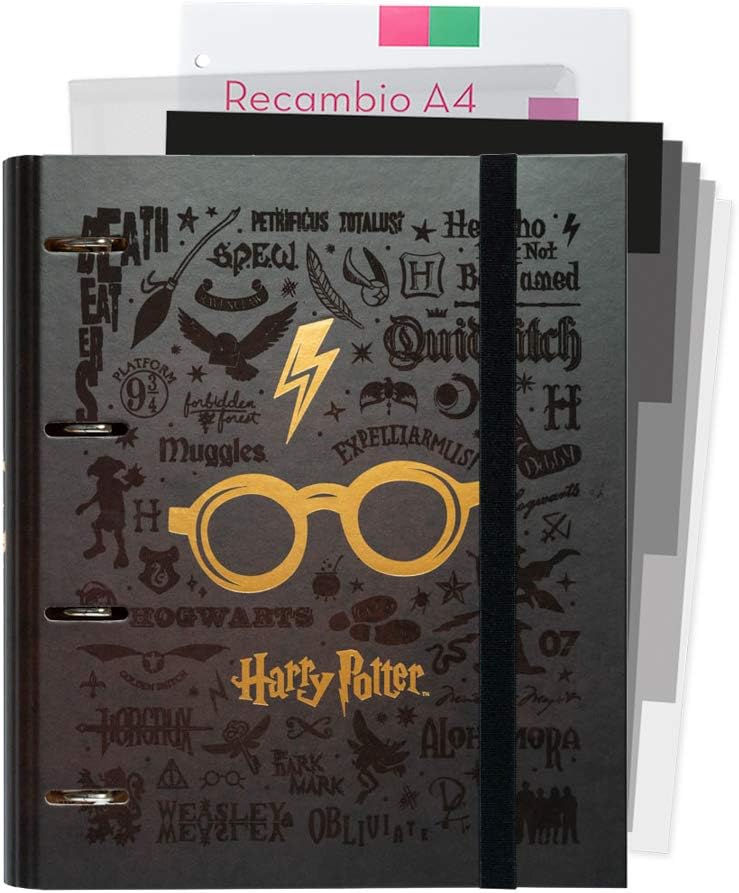 Grupo Erik Harry Potter 4 Ring Binder, Premium A4 Folder Ring Binder + 100 A4 Sheets + Dividers