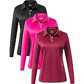 Star Vibe Long Sleeve Polo Shirts for Women Moisture Wicking Golf Shirt Quick Dry UPF 50+ Sun Tennis Athletic Tops 3 Pack