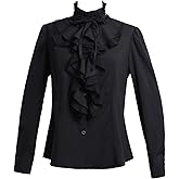 Taiduosheng Women Shirts Lace Ruffle Neck Stand-Up Collar Victoria Ruffle Bow BlouseLong Sleeve OL Shirt Tops US S-US 2XL