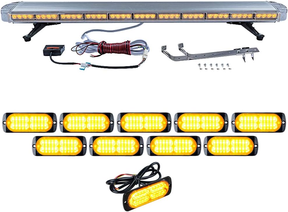 Set 1pc 51" 96-LED 96W Emergency Warning Security & 10pcs Super Thin 20 LED Construction Hazard Dash Grille mini Strobe Light Bar Tow Truck Respone (AMBER)