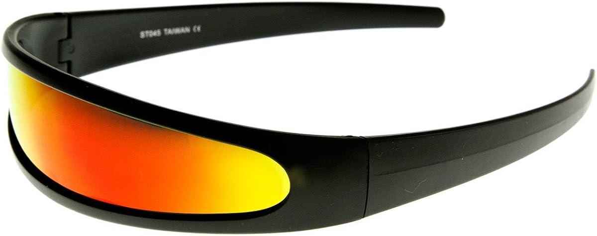 Futuristic Narrow Cyclops Color Mirrored Lens Visor Sunglasses (Black Fire): Clothing