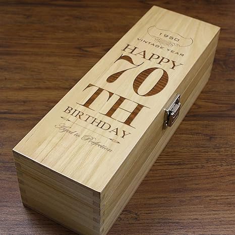 Regalo único personalizado para 70 cumpleaños, caja de vino o champán de madera de lujo forrado [HING09]: Amazon.es: Hogar