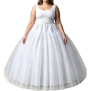 Women's Plus Size Petticoat Hoopless Crinoline 4-Layer Underskirt | White Floor-Length Support Half Slips Adjustable 36-56in