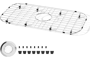 taiheis 26''x14''x1''Silver Sink Grid with Kitchen Sink Strainer，1Pcs Sink Protectors for Kitchen Sink with Rubber Foot，Stain