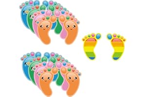 Footprint Stickers 45 Pairs Colorful Feet Floor Lineup Spots Stickers Social Distancing Floor Decals for Nursery Floor Stairs