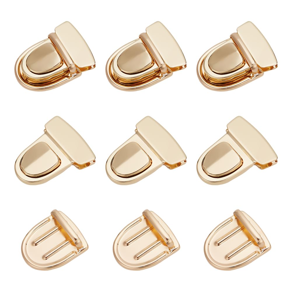 NBEADS 10 Sets Tuck Lock Clasp Catch, Light Gold Purse Thumb Locks Metal Press Lock Buckle Duck Tongue Lock Fasteners for DIY Craft Wallets Bag Leather Handbags Making