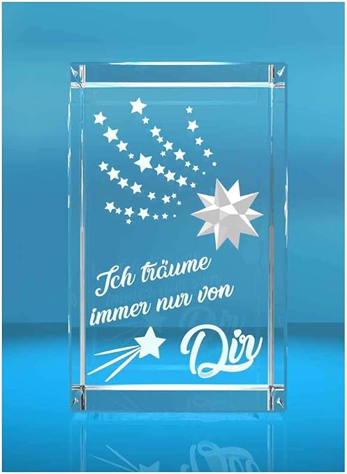 Vip Laser 3d Glass Cube I Shooting Star I Text Ich Traume Immer Nur Von Dir Amazon De Kuche Haushalt