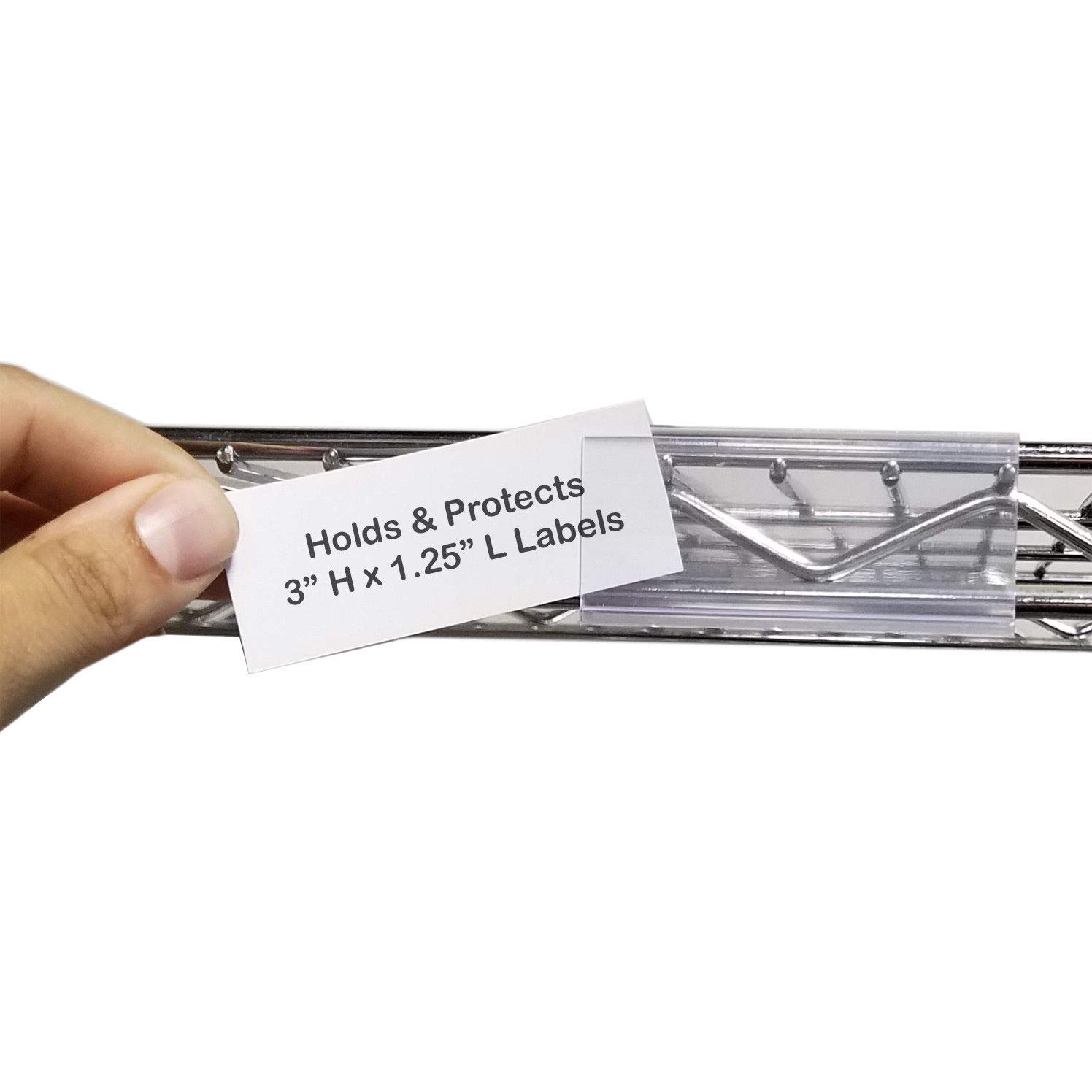Wire Shelf Clip on Plastic Label Holder with Ticket Slot, 3" x 1.25