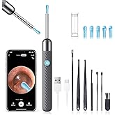 LEIPUT Ear Wax Removal - Earwax Remover Tool with 8 Pcs Ear Set - Ear Canal Cleaner with 1080P Camera - Ear Cleaning Kit with 6 Ear Spoon - Ear Camera for iOS & Android (Grey)