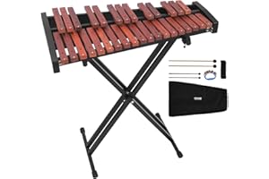 VEVOR Glockenspiel Xylophone, 32 Notes, Wooden Professional Xylophone Percussion Instrument, with Height Adjustable Stand, 4 Mallets, Carrying Bag, Beginner Musical Instrument Kit for Adults and Kids