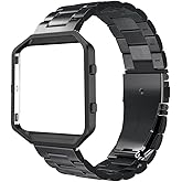 Simpeak Women Men Stainless Steel Metal Band Strap with Stailess Steel Frame Compatible with Fitbit Blaze, Match Link Removal Tool, Black