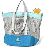 STOVER Extra Large Mesh Beach Bag, Vacation, Pool, Shopping & Travel Tote - Foldable w/Storage Pouch & Pockets for Women, Men