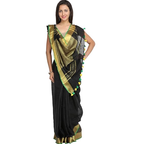 Amazon black saree with golden border Clearance