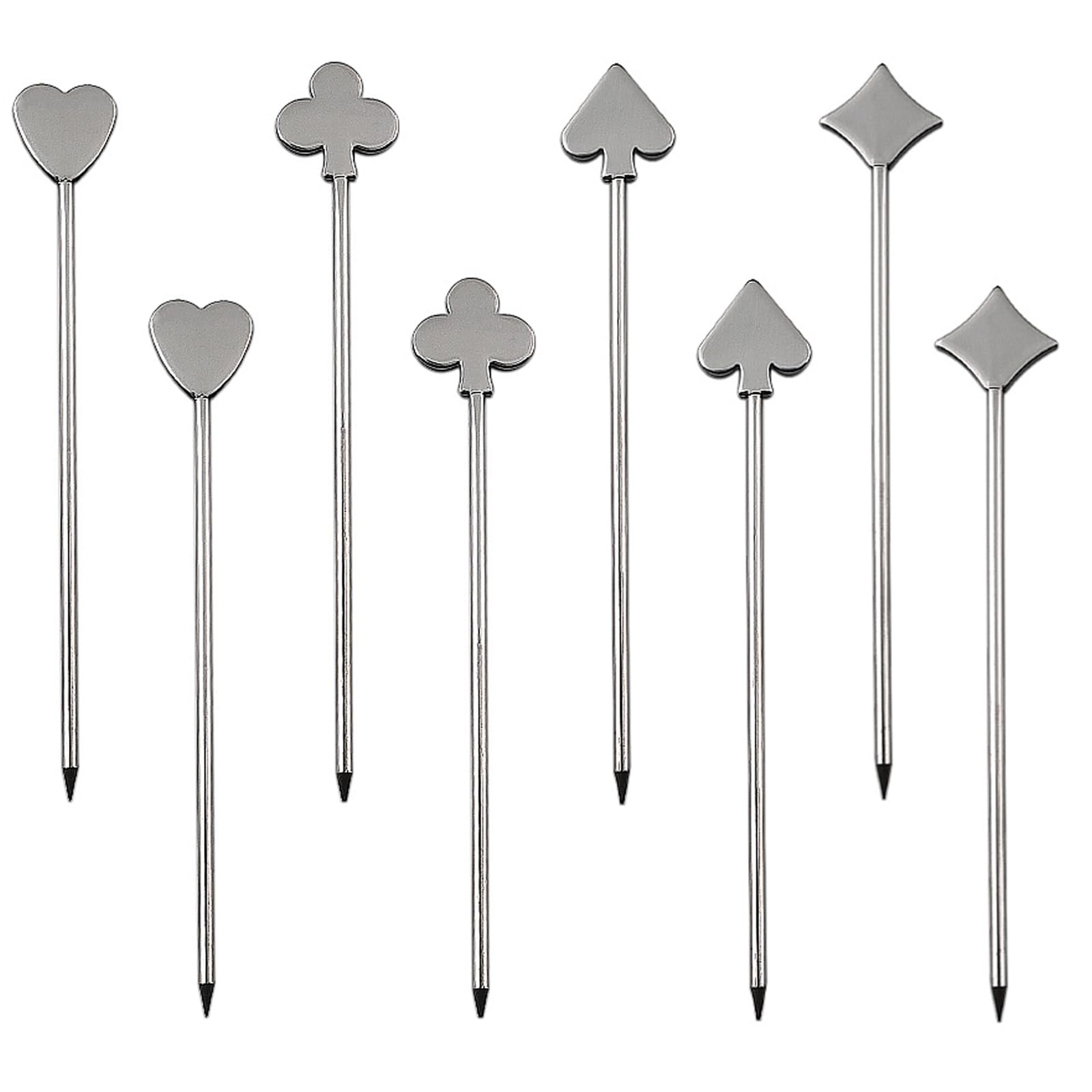 8Pcs Beautiful Stainless Steel Cocktail Sticks Cute Fancy Cocktail Skewers Fashionable Metal Martini Skewers Drink Picks for Cocktail Party, Barbeque Snacks