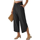 Phophila Wide Leg Capri Pants for Women Crossover High Waist Casual Palazzo Slacks Summer Beach Vacation Clothes with Pockets