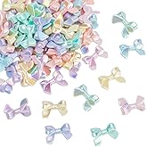 SOFPLATE 100Pcs Acrylic Bow Beads Bow Knot Beads Aesthetic Coquette Colorful Bowknot Opaque AB Color Small Loose Smooth Spacers Findings for Jewelry Making Bracelets Necklaces Earrings DIY Crafts