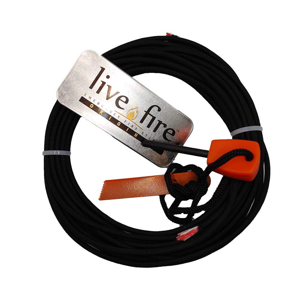 Live Fire Men's Ring O Fire 550 Paracord with A Built In Fire Tinder - Black, Medium