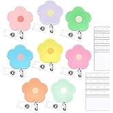 8 Pcs Nurse Badge Reel Retractable Clip Cute Flower Badge Reels with Clear ID Card Badge Holder Medical Pharmacy CNA RN LPN MA Badge Reel Nurse Accessories Gifts