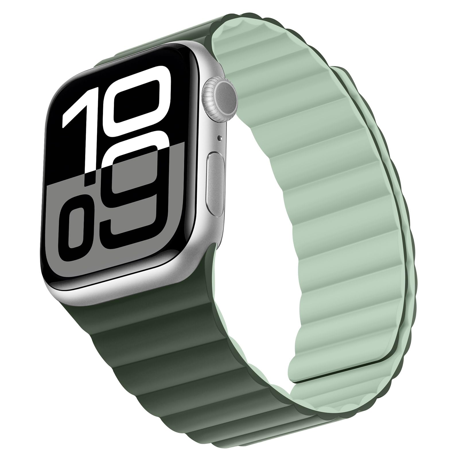 Bisikor Compatible with Apple Watch Strap 49/46/45/44/42/41/40/38mm Double Sided Wearable Silicone Magnetic Strap for iWatch Ultra SE Series 10 9 8 7 6 5 4 3 (38/40/41/42, Darkgreen/Lightgreen)