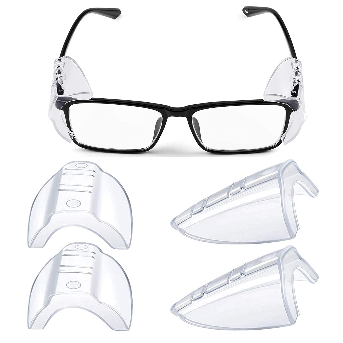 JUHONNZ Side Shields for Eyeglasses,2 Pair Safety Glasses Side Shields Clear Slip On Shield for Glass TPU Eye Shield Protection for Small to Medium Eyeglasses