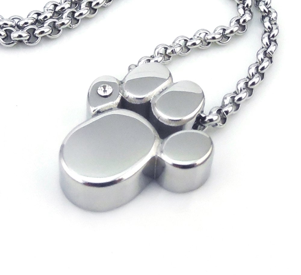 Dog Cat Paw Bear Paw Magnetic Pendant Necklace with Link Chain Energetix Magnetix Design 4you 714 Silver with Swarovski Crystal