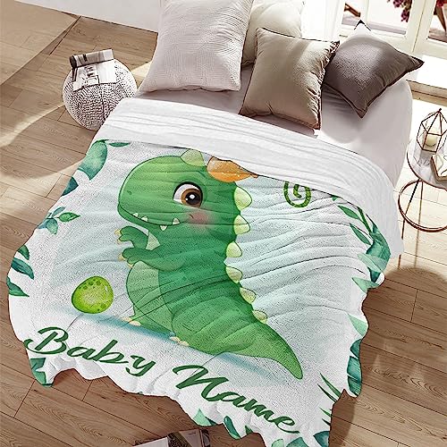 Custom Baby Name Dinosaur Blanket Gift for Girls Boys - Super Soft Flannel Blanket Comfy Cozy Throw Blanket Decor Room Birthday Christmas Sofa Couch-30 x40