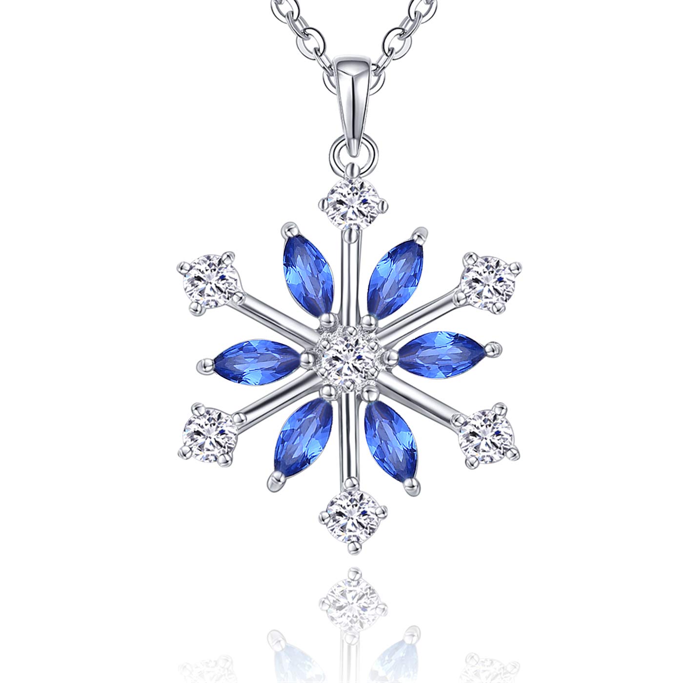 JO WISDOM Snowflake Necklace,925 Sterling Silver Frozen Snowflakes 3A Cubic Zirconia Blue Sapphire Color Pendant Necklace,Christmas Jewellery for Women — image 1