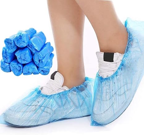 blue plastic shoe covers