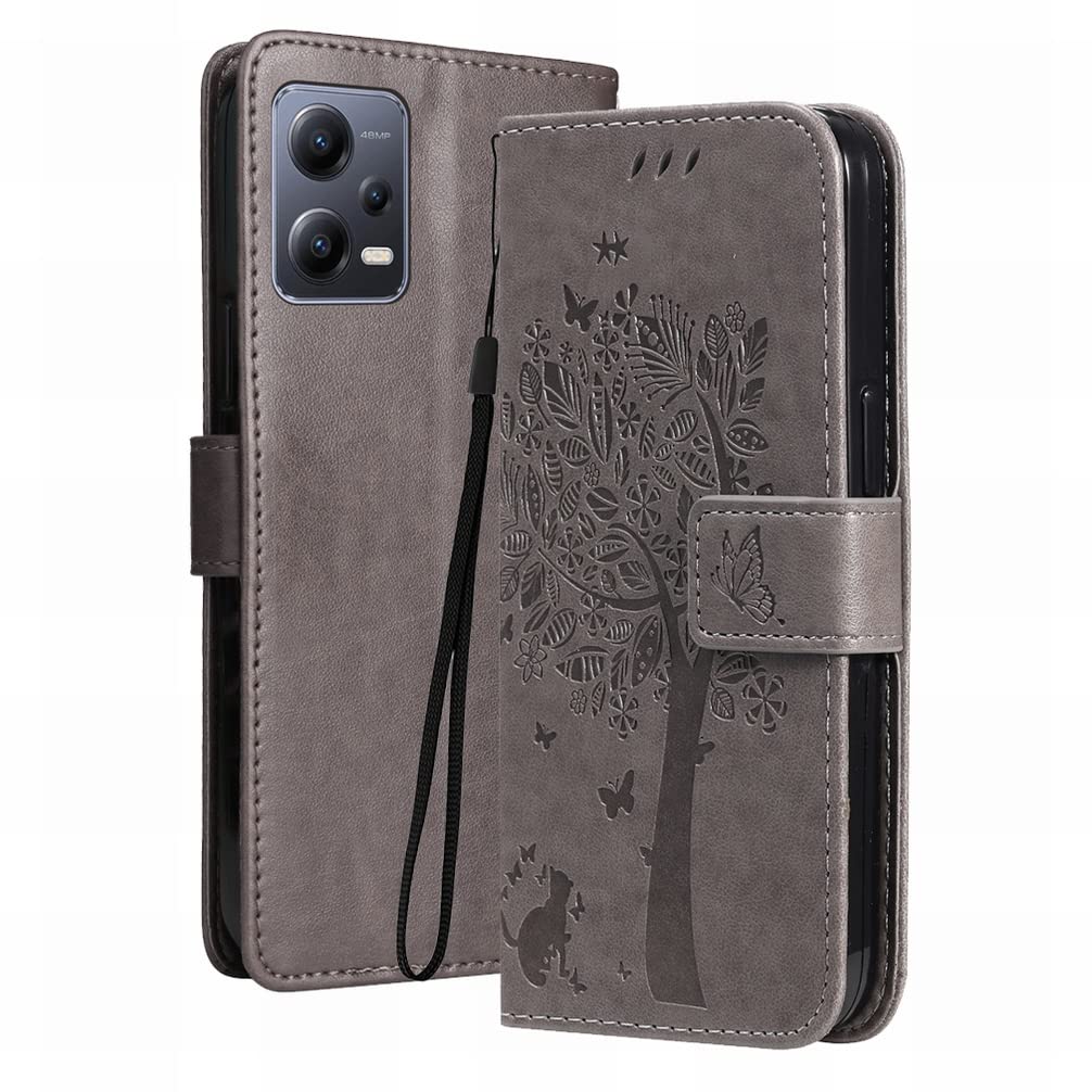 LEMORRY Case for Xiaomi Redmi Note 12 5G, Premium PU Leather Wallet Case for Xiaomi Redmi Note 12 5G Protective Card Slot Pocket Stand Case, Folio Book Cover for Redmi Note 12 5G, Gray
